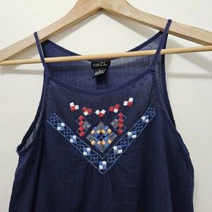 RUE 21 Women's Blue Semi Transparent Short String Straps Sleeveless Top Size S